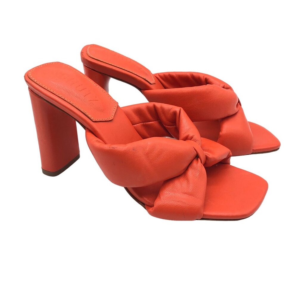 Schutz Orange Fairy Faux Leather Puffy High Heel Sandals With Knot Detail 5.5B